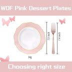 WDF 60pcs Pink Dessert Plates - 7.5inch Baroque Pink &White Disposable Dessert/Salad/Appetizer Small Cute Cake Plates for Upscale Parties &Wedding-Special for Bridal Shower, Brithday, Baby Shower