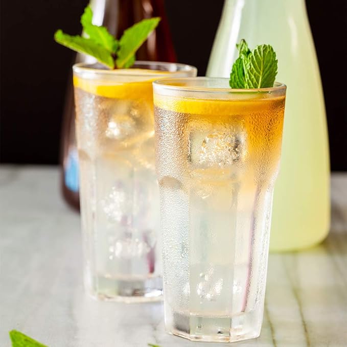 Restaurantware Otto 10 Ounce Beverage Glasses Set Of 6 Paneled Drinking Glasses - Fine-Blown Tempered Dishwasher-Safe Clear Glass Glassware Set For All Types Of Drinks