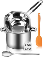 Artcome 304 Stainless Steel Melting Pot Set with Dual-Handles, Silicone Spatula & Spoon, 2600ml Pot & 1200ml Melting Bowl, Heat-Resistant Silicone Handles, Perfect for Melting Chocolate, Butter