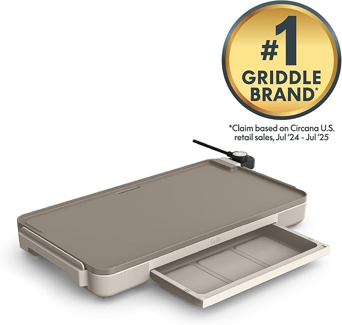 bella 12" x 22" Electric Griddle with Warming Tray, EverGood™ Ceramic Nonstick Coating & Removable Temperature Probe, Dishwasher-Safe Drip Tray & Cool Touch Handles, 1500 Watt, Oatmilk