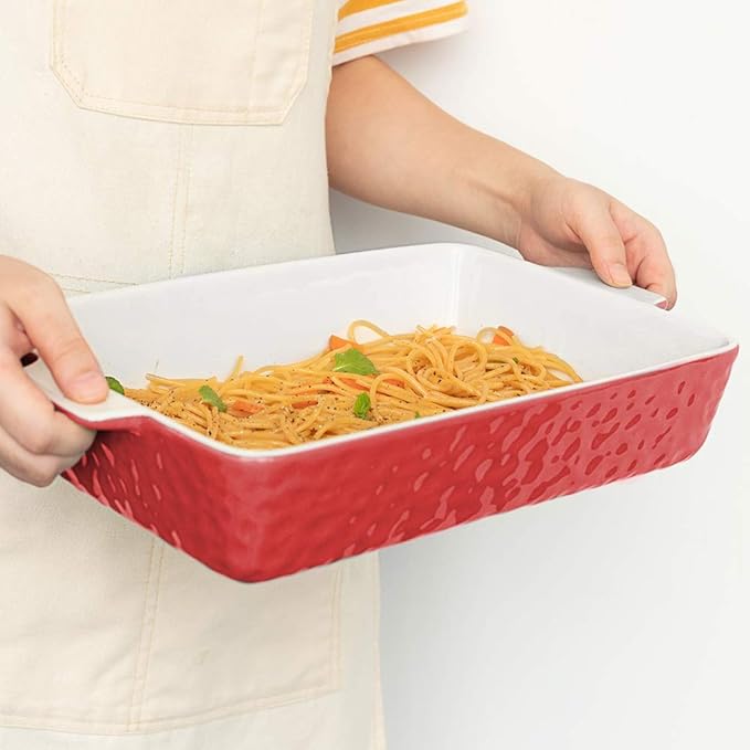 4 QT Baking Dish, Casserole Dishes for Oven, 9x13 Baking Pan with Handles, Lasagna Pan Deep, Ceramic Casserole Dish Oven Safe for Baking, Lasagna, Kitchen, Wedding Gift (Red)