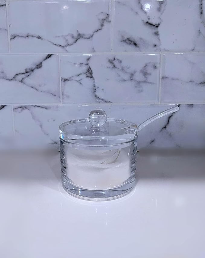 J&M DESIGN 2-Pack Clear Acrylic Sugar Bowl With Lid And Spoon For Coffee Bar Accessories, Creamer Bowls Kitchen Baking Essentials Supplies Canisters 8oz Container Jar Dispenser Spice Holder Salt Dish