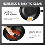 Non-Stick Wok with Steamer Basket,12 Inches Stir Fry Pans with Lid, Flat Bottom Pan Multifunctional Cookware Chinese Woks for Induction, Gas, Halogen