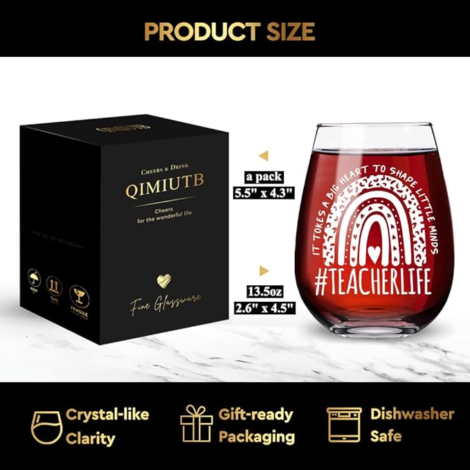 Teacher Gifts: Wine Glasses for Teacher Appreciation, Valentine's Day & Birthdays - For Women & Men