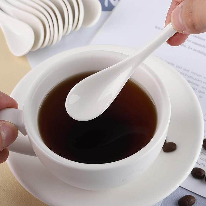 Porcelain Egg Spoons for Soft-Boiled Eggs Coffee Tea Desserts Ceramic Spoon Set of 6 (Egg Spoons 6)