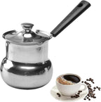Turkish Coffee Pot with Lid: Stainless Steel Mini Saucepan Chocolate Melting Pot, Milk Warmer Butter Warmer for Stove Top Espresso Coffee Tea Soup Warming (450ML)