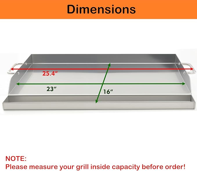 Universal Stainless Steel Griddle Flat Top Plate Grill-Top Griddle Pan with Even Heating Cross Bracing for BBQ Charcoal/Gas Grills, Camping, Tailgating, and Parties (23"*16")