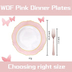 WDF 60pcs Pink Plastic Plates - 10.25inch Baroque Pink And Gold Disposable Dinner Plates for Upscale Parties -Special for Wedding, Party,Birthdays, Baby Shower