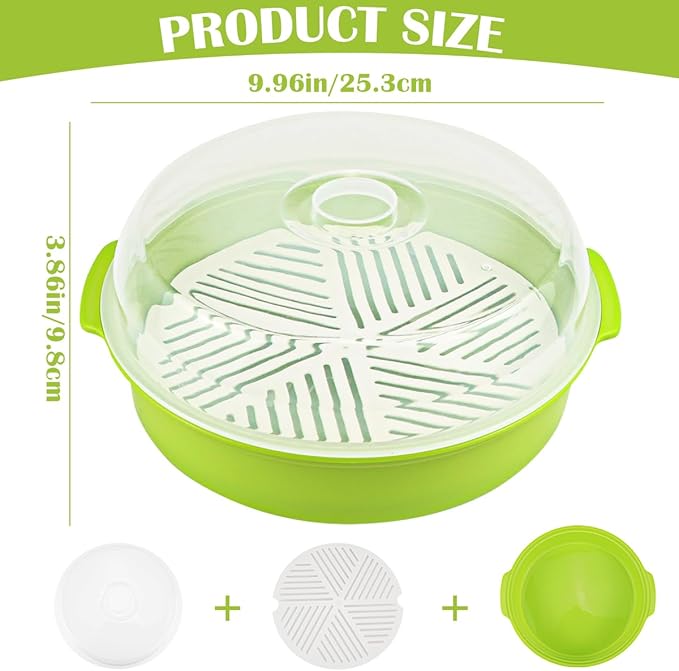 DOERDO Microwave Steamer for Cooking Microwave Vegetable Steamer with Lid, Microwave Cookware Vegetables Seafood Cooking, Green, 10Inch
