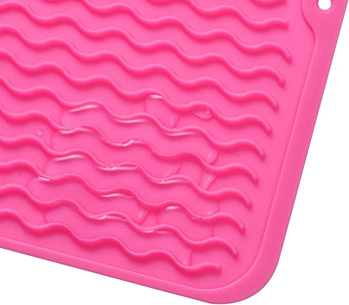 Silicone Dish Drying Mat for Multiple Usage,Easy clean,Eco-friendly,Heat-resistant Silicone Mat for Kitchen Counter or Sink,Refrigerator or drawer liner Rose L 16 inches x 12 inches