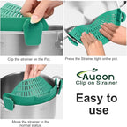 AUOON Oversized Pot Strainer Clip on Silicone - Family-Style Design Pasta Strainer Heat Resistant Kitchen Colander for Spaghetti and Noodles | Dishwasher Safe