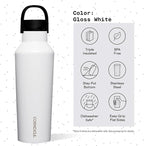 Corkcicle Sport Canteen - Keeps Drinks Cold 25 Hours - Stainless Steel Water Bottle - Triple-Insulated - Spill-Proof - Summer Drinkware Gift - Keeps Drinks Ice Cold - 20 oz - Gloss White