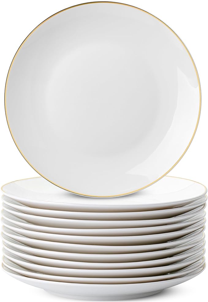 BTaT- White Dessert Plates with Gold Rim, Set of 12, 8", Porcelain, Small Plates for Appetizers, Small Appetizer Plates Ceramic, Dessert Plates Porcelain Dessert Plates Ceramic Dessert Plates