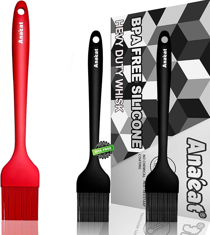 Anaeat High Heat Resistant Silicone Basting Pastry Brush Set of 3- Hygienic One-Pieces Design Spread Oil Butter for BBQ Grill Barbecue Baking Kitchen Cooking - BPA Free & Dishwasher Safe (10"+8.2")