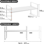 16.5-27’’L Expandable Kitchen Shelf Organizer, Stackable Shelves Organizer, Adjustable Height Pantry Spice Rack for Cabinet, Countertop, Pantry and Cupboard, White