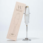 Yu Tea Handheld Electric Milk Frother with Stand | Dual Whisk Frother for Matcha, Sencha, Hojicha, Genmaicha Powder | Quick Mix for Lattes, Smoothies & Baking | AA Batteries Required