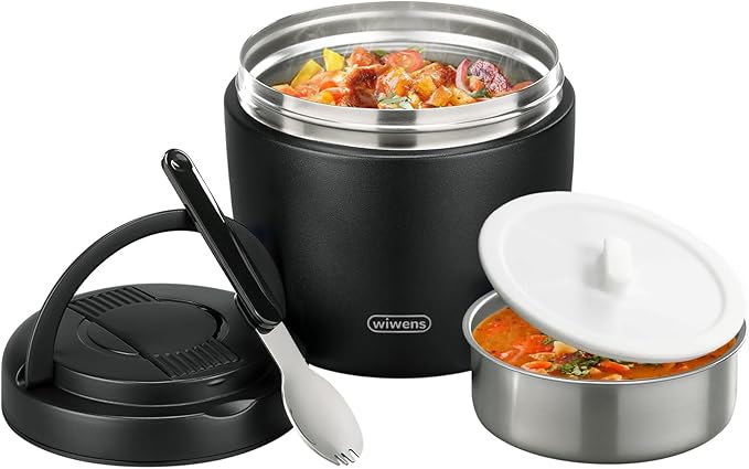 Thermo Food Jar for Hot Food Adults 32OZ Soup Thermo Lunch Containers Wide Mouth Vacuum Insulated Stainless Steel Leakproof Bento Box with Spoon (Black)