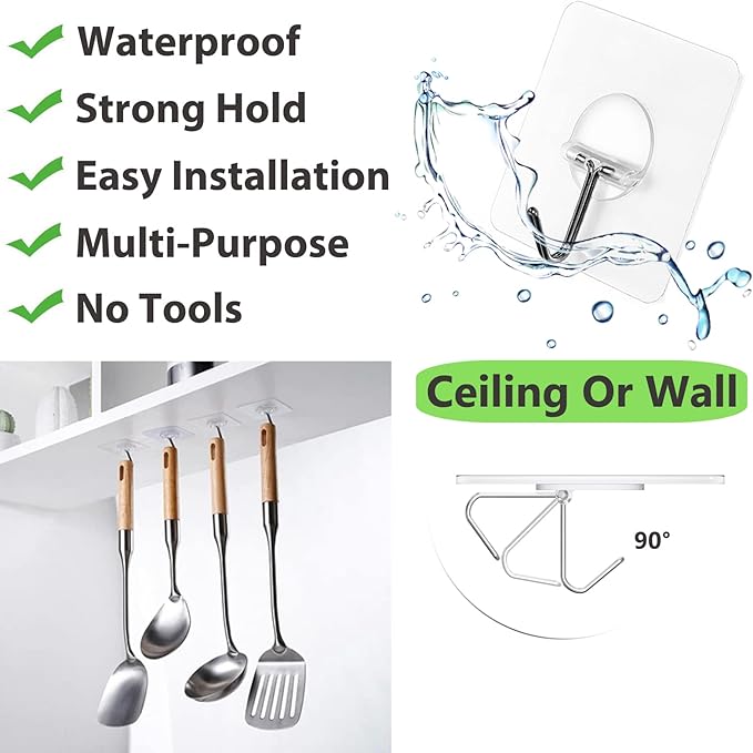 Adhesive Wall Hooks for Hanging Heavy Duty Towel Coat Hooks Waterproof Transparent Hook for Bathroom Shower Kitchen Keys Door Outdoor Home Improvement Utility Hook 8 Pack