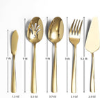 Large Hostess Serving Utensils Set, Stainless Steel Heavy Duty Serving spoons, Slotted Spoons, Serving Fork, Cake Server, Butter Knife, Dishwasher Safe (Gold)