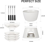 Fondue Set with 4 Dipping Bowls and 4 Forks, Ceramic Fondue Kit Premium Tea Light Porcelain Melting Pot for Cheese, Chocolate and Tapas