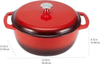 Amazon Basics Cast Iron Dutch Oven Pot with Lid, Enameled, Round, Dual Handles, Heavy-Duty, Medium, 6-Quart, Red