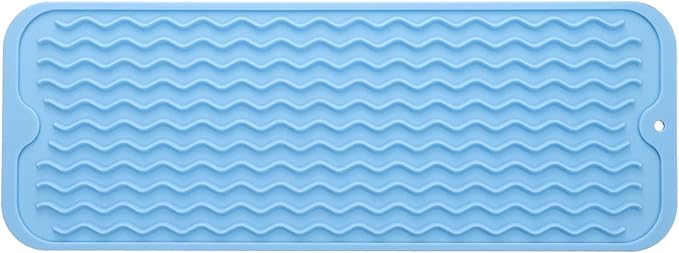 Silicone Dish Drying Mat for Multiple Usage,Easy clean,Eco-friendly,Heat-resistant Silicone Mat for Kitchen Counter,Sink,Bar,Bottle,or Cup Light Blue M 17 inches x 6 inches