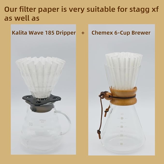Pour Over Coffee Paper Filters 100 Count, Designed for Stagg XF, Kalita 185, Brumate & Chemex 6-Cup Pour Over Brewers, White Disposbale Coffee Filters Large Cone Shape Dripper Accessories