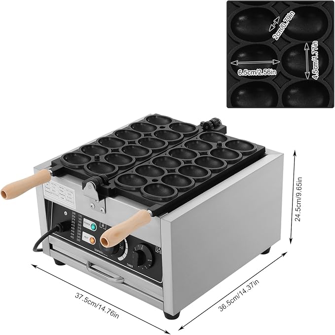 1800W Commercial Egg Bubble Waffle Maker, 12 Grids Electric Waffle Maker Non-Stick Stainless Steel Belgian Waffle Iron w/Time & Temper Adjustable|180°Rotating, Large Waffle Machine for Restaurant