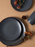 Famiware Venus Plates and Bowls Sets, 18 Pieces Stoneware Dinnerware Sets, Speckled Dishes Set for 6, Microwave and Dishwasher Safe, Matte Charcoal