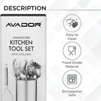 Avador® Premium Set of 10 Stainless Steel (BLACK HOLDER) Kitchen Tool Set with Holder Easy To Clean, Space Saving, Great for Cooking, Baking, Prepping (BLACK)