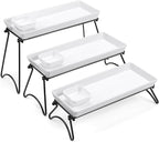 Yedio 3 Tier Serving Tray Set, 14" White Porcelain Platters with Collapsible Metal Stands, Tiered Serving Stand for Party Food Display, Cupcakes, Desserts, Fruit & Appetizers