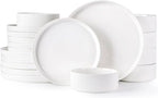 TheTerra Ceramic Dinnerware Sets for 6, 18 Pieces Porcelain Lightweight Plates and Bowls Sets, Scratch Resistant Dish Set, Oven & Microwave & Dishwasher Safe, Bright White