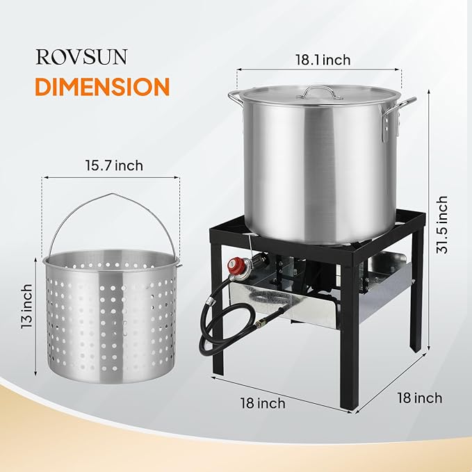 ROVSUN 60QT Turkey Fryer with Aluminum Boiler Steamer Basket & 150,000BTU Propane Burner, Outdoor Gas Deep Fryer & Seafood Crawfish Boil Pot Set with High Pressure Propane Regulator and Hose