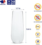 JOLLY CHEF 48 Pack Stemless Plastic Champagne Flutes 9 oz, Crystal Clear Stemless Plastic Toasting Glasses, Clear Disposable Unbreakable Drinkware Ideal for Wedding, Birthday, Party