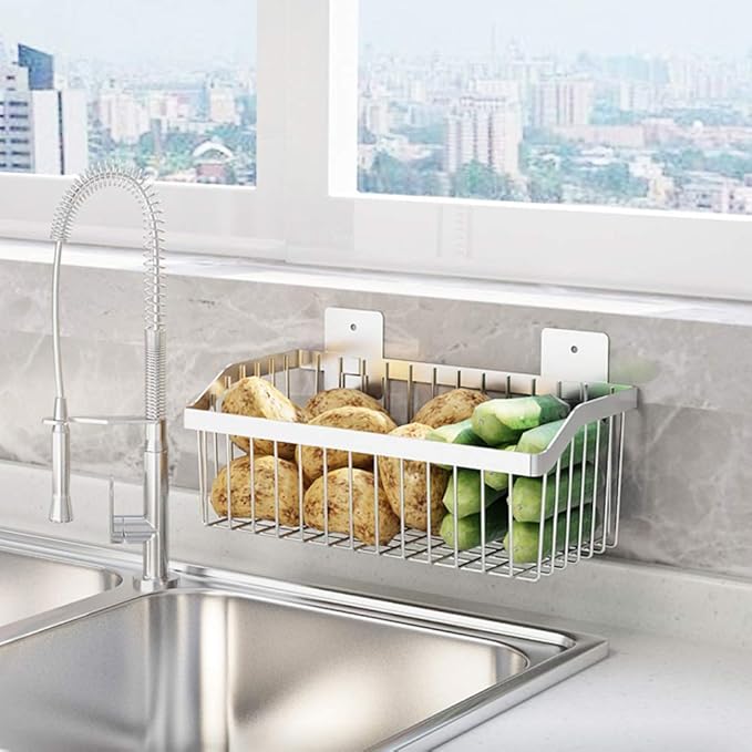 Wire Baskets, SUS304 Stainless Steel Storage Baskets, Durable Wire Baskets for Storage Wall Mount, Hanging Wire Baskets Wall Mount Baskets for Kitchen, Bathroom, Closets, Countertop - 4 Set