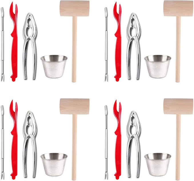 Artcome 22 Piece Seafood Tools Set for 4 People including 4 Lobster Crab Crackers 4 Lobster Shellers 6 Seafood Forks 4 Sauce Cups and 4 Lobster Crab Mallets