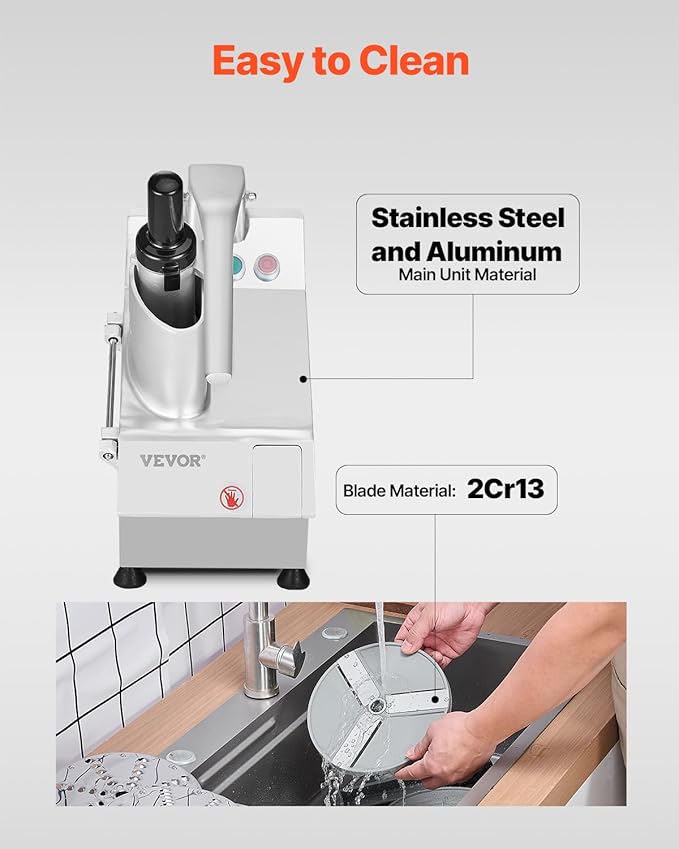 VEVOR Food Processor & Vegetable Chopper, 2 Feeding Holes Food-Grade Stainless Steel Food Processor Chopper with Detachable 6 Blades, 3mm/5mm/7mm/10mm Shredder, 2mm/4mm Slicer, for Vegetables, Fruit