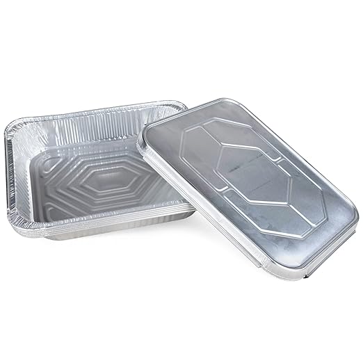 IDL Packaging Half-Size Aluminum Steam Table Pans with Lids - Medium, 13" x 11" x 2" (pack of 10) - Disposable Foil Pan for Grilling, Roasting, BBQ, Cooking, Baking, Freezing