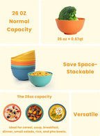 Homienly Plastic Bowls Alternative, Unbreakable Wheat Straw Cereal Bowls 8 PCS - Microwave & Dishwasher Safe Bowl for Cereal, Snack, Rice, Salad, Soup Bowls for Kitchen, Camping, Party(Muliti,26 OZ)