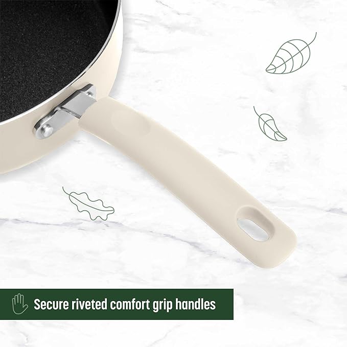 Goodful Ceramic Nonstick Pots and Pans Set, Premium Ceramic Coating Made without PFOA, PTFE or PFAS, Dishwasher Safe, 12-Piece, Cream