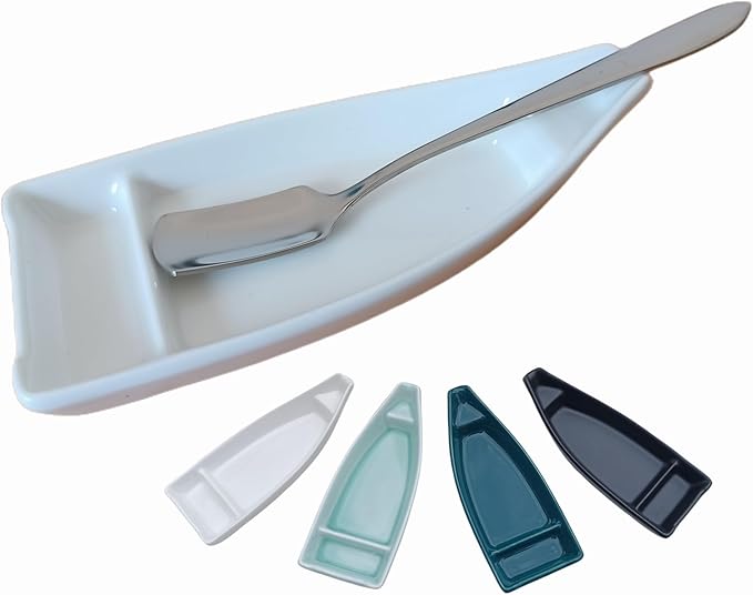 Coffee Stirring Spoon and Rest for Coffee Bar Accessories, Small Spoon Rest for Coffee Station, Coffee Spoon Holder for Coffee Bar Tea Spoon Teaspoon Rest, 1 PC (Oar Spoon with White Boat Rest)