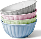 Ceramic Soup Serving Bowls for Kitchen, 6.4 Inch, Set of 4, Cereal Bowl Porcelain, Oven & Microwave Safe, Mixing Color