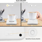 USB Coffee Mug Warmer: Candle Wax Warmer Smart Electric Cup Warmer Charge for Phone Home Desk Office Use Beverage Heating Plate with Gravity Switch for Hot Cocoa Milk Tea Water White