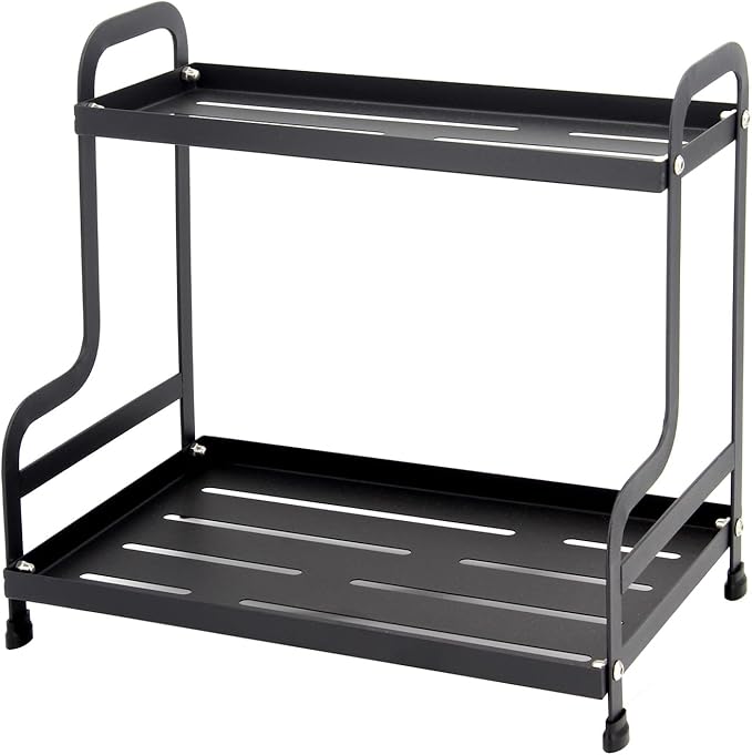 2-Tier Metal Organizer Shelf for Bathroom & Kitchen - Heavy Duty Countertop Storage, Under Sink Cosmetic & Spice Organizer with Non-Slip Base, Easy Assembly