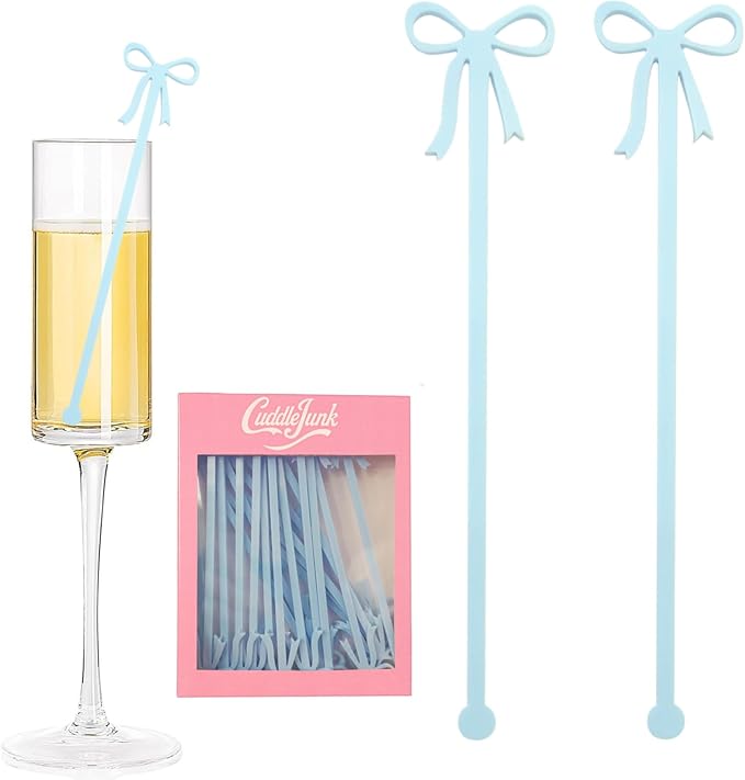 20 pcs Bow Drink Stirrers, Acrylic Drink Stirs for Blue Wedding Shower Decor, Coquette Birthday Cocktail Wedding Decorations Party Favors (Blue)
