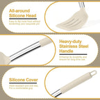 P&P CHEF Khaki Kitchen Cooking Utensil Set of 4, Silicone Solid Spatulas Slotted Spoons Turners for Non-stick Cookware Flipping Mixing, Heat-proof