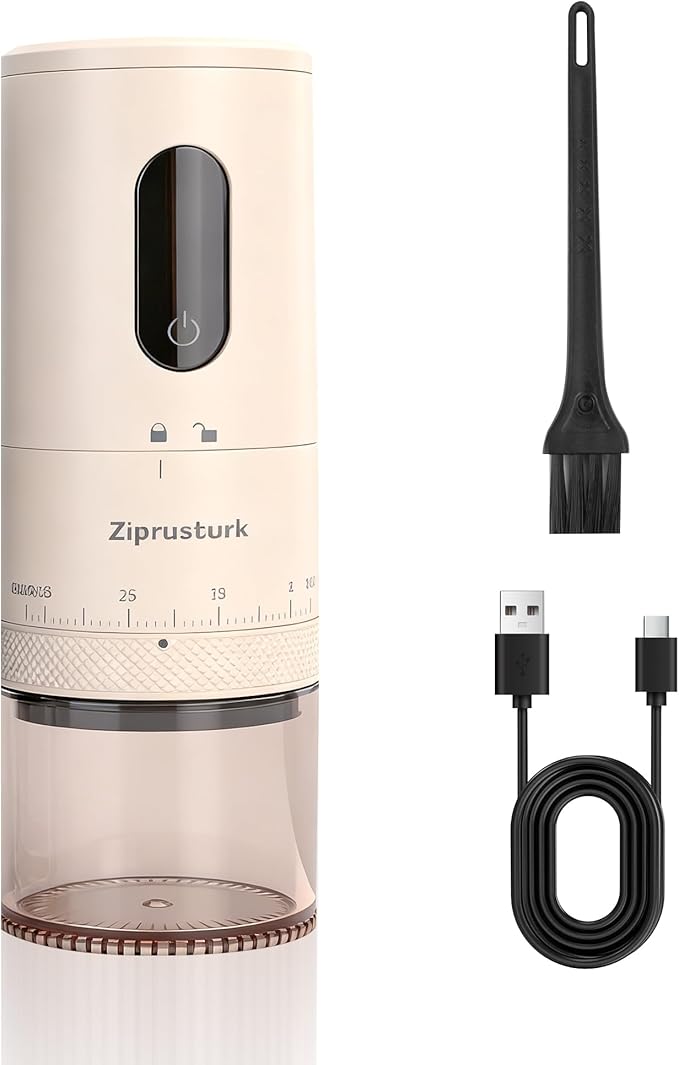 First Grind-While-Charging Rechargeable Coffee Grinder, 1.7X Faster Grinding with Portable Electric Burr Coffee Grinder with 38 Adjustable Grind Settings (CERAMIC BURR - White - Touch screen control)