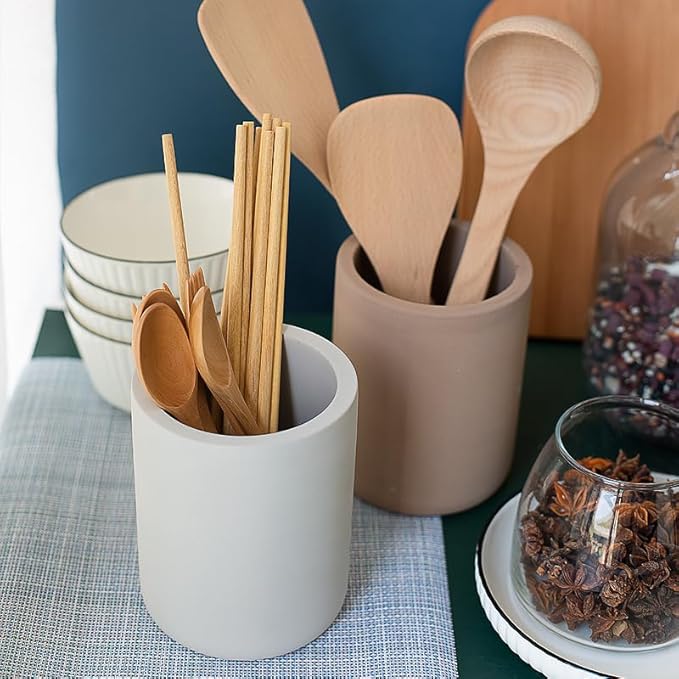 Selegna Instant Dry Utensil Holder for Kitchen Countertop, Diatomite Stone Utensil Caddy, Diatomaceous Earth Kitchen Utensil Organizer | Quick Drying Water Absorbing Pottery for Sink organization