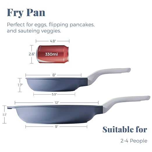 Nonstick Ceramic Frying Pan, Skillet with Stay Cool Handle, Egg & Omelet & Chef's Pan, Induction Compatible & Oven Safe, Dishwasher Safe, PTFE PFAS & PFOA Free (8+12 Inch)