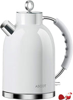 ASCOT Electric Kettle, Stainless Steel Electric Tea Kettle Gifts for Men/Women/Family 1.5L 1500W Retro Tea Heater & Hot Water Boiler, Auto Shut-Off and Boil-Dry Protection (White)